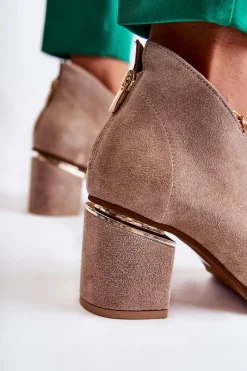 Hot Laura Messi Botki Skórzane Na Obcasie Jasnobeżowe 2344