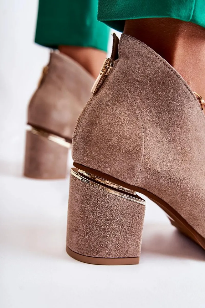 Hot Laura Messi Botki Skórzane Na Obcasie Jasnobeżowe 2344