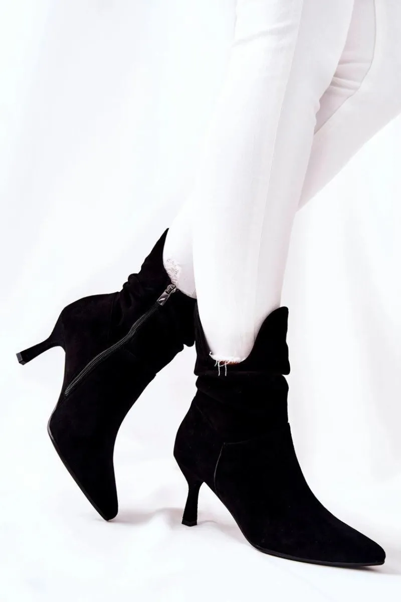 Clearance Laura Messi Botki Skórzane Na Obcasie 2427 Czarne