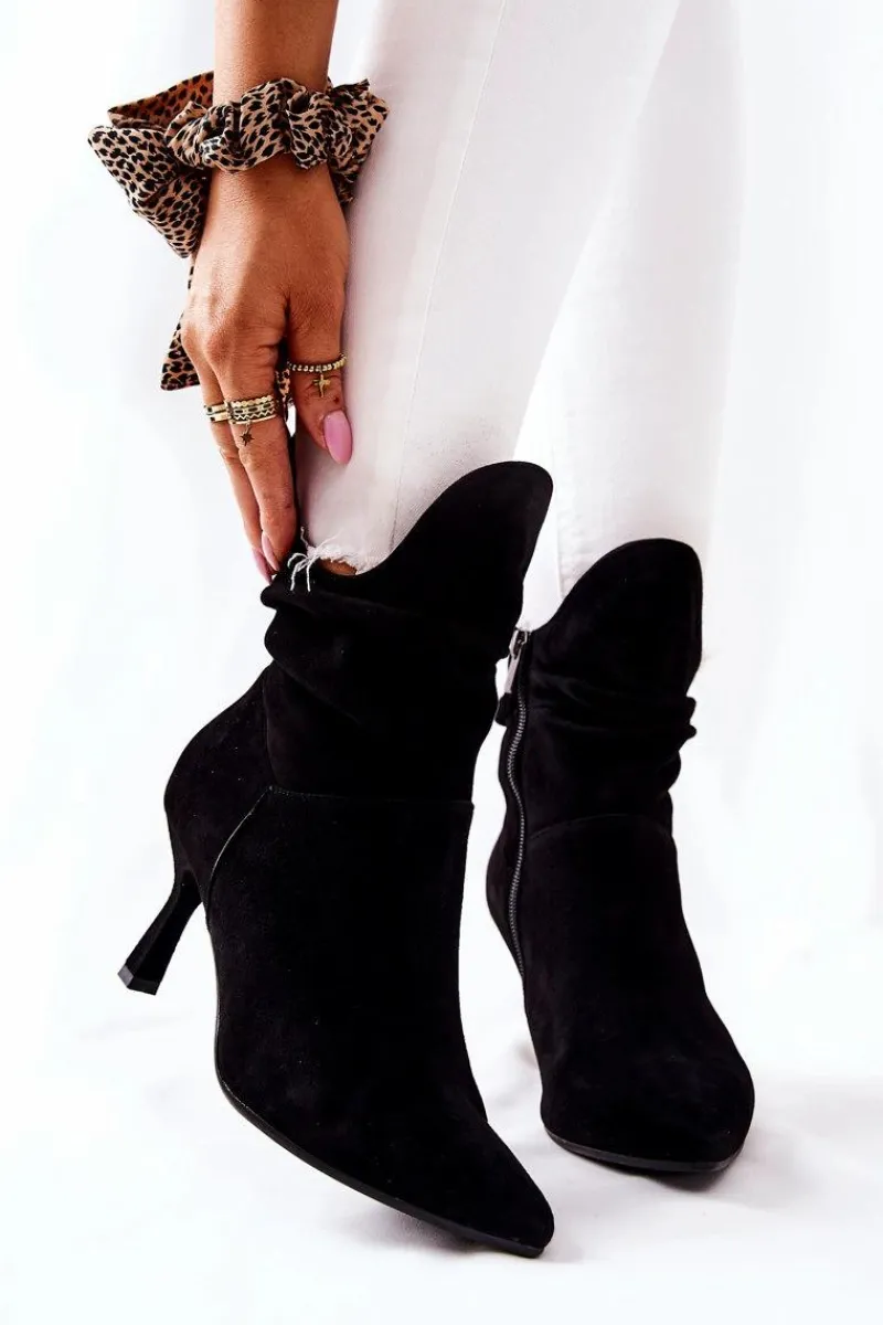 Clearance Laura Messi Botki Skórzane Na Obcasie 2427 Czarne