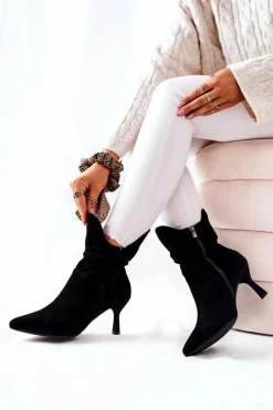 Clearance Laura Messi Botki Skórzane Na Obcasie 2427 Czarne