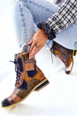 New Maciejka Botki Skórzane Sztyblety Wielokolorowe 05095-39