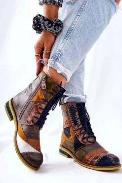 New Maciejka Botki Skórzane Sztyblety Wielokolorowe 05095-39