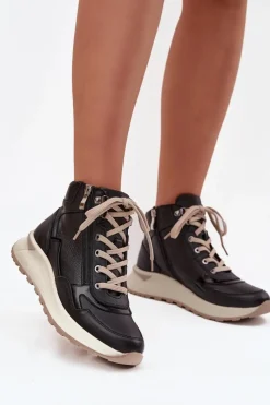 Buty Sportowe Na Platformie|Sneakersy Damskie>Zazoo Botki Sportowe Damskie Na Platformie Z Naturalnej Skóry Z1239 Czarne Czarny