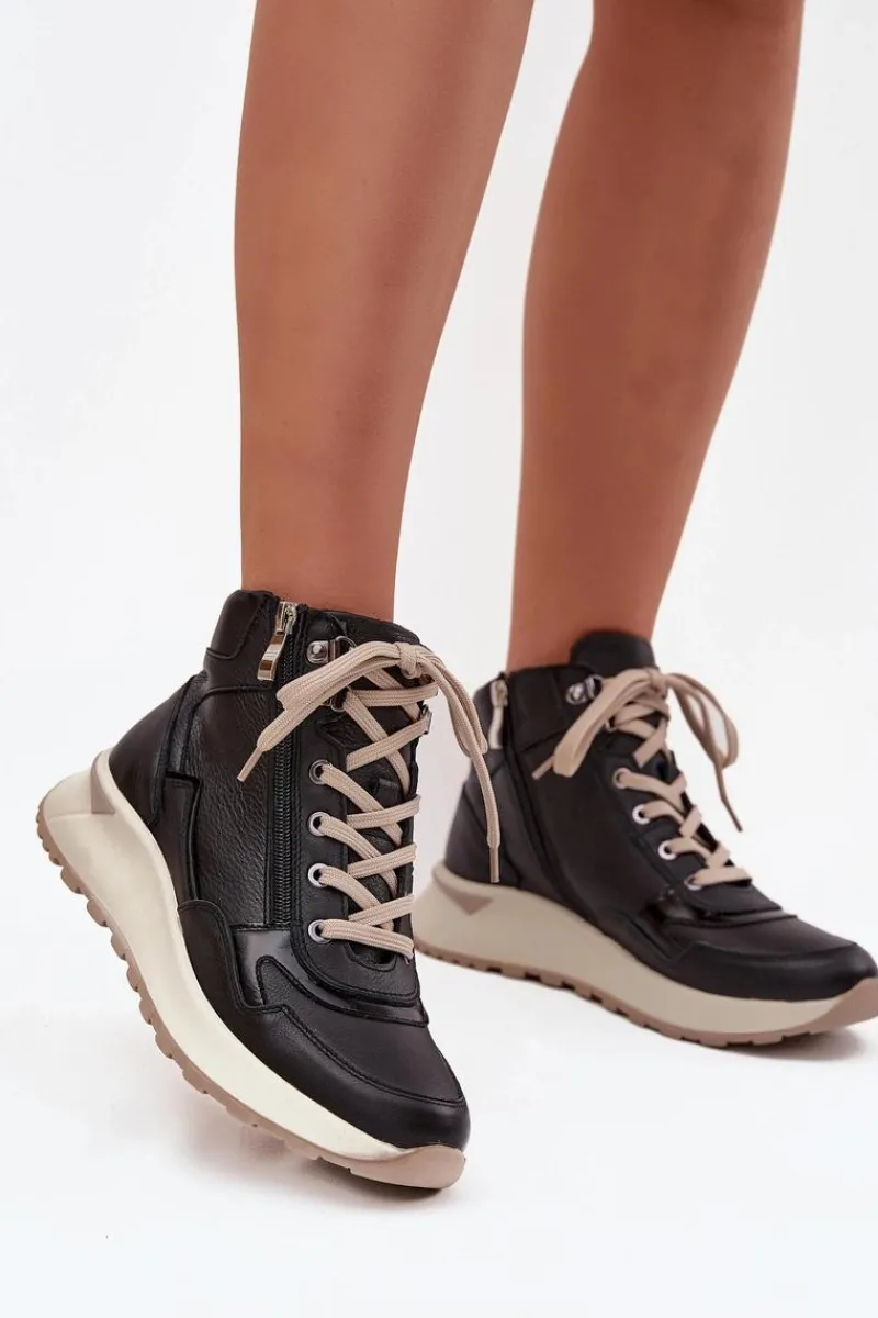 Buty Sportowe Na Platformie|Sneakersy Damskie>Zazoo Botki Sportowe Damskie Na Platformie Z Naturalnej Skóry Z1239 Czarne Czarny