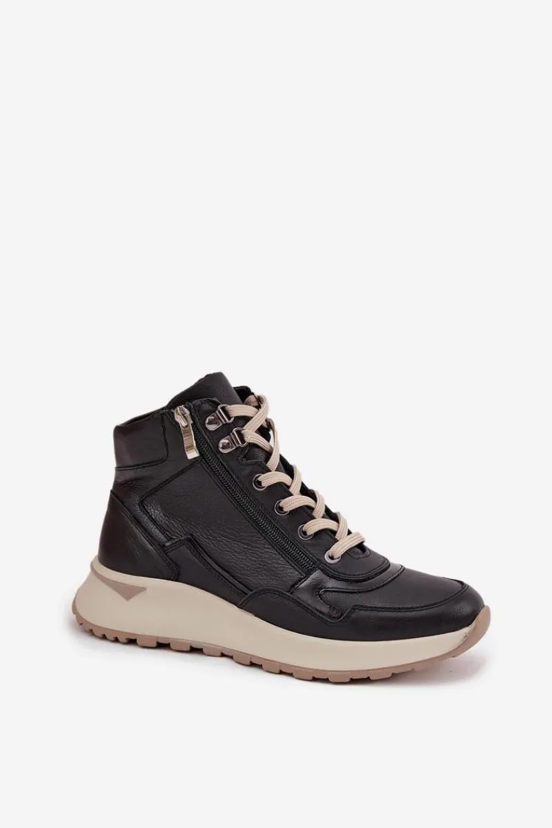 Buty Sportowe Na Platformie|Sneakersy Damskie>Zazoo Botki Sportowe Damskie Na Platformie Z Naturalnej Skóry Z1239 Czarne Czarny