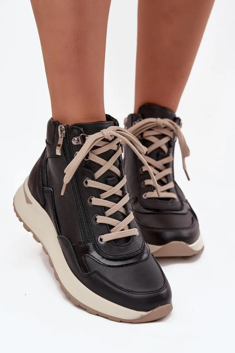 Buty Sportowe Na Platformie|Sneakersy Damskie>Zazoo Botki Sportowe Damskie Na Platformie Z Naturalnej Skóry Z1239 Czarne Czarny