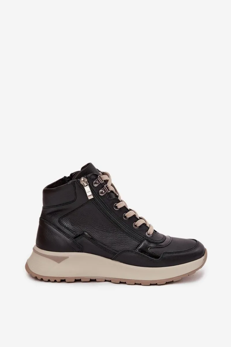 Buty Sportowe Na Platformie|Sneakersy Damskie>Zazoo Botki Sportowe Damskie Na Platformie Z Naturalnej Skóry Z1239 Czarne Czarny