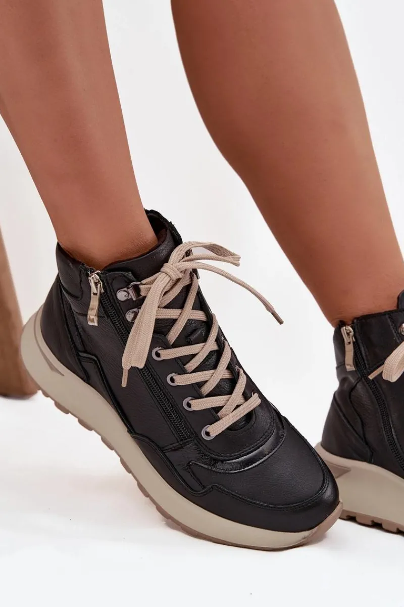 Buty Sportowe Na Platformie|Sneakersy Damskie>Zazoo Botki Sportowe Damskie Na Platformie Z Naturalnej Skóry Z1239 Czarne Czarny