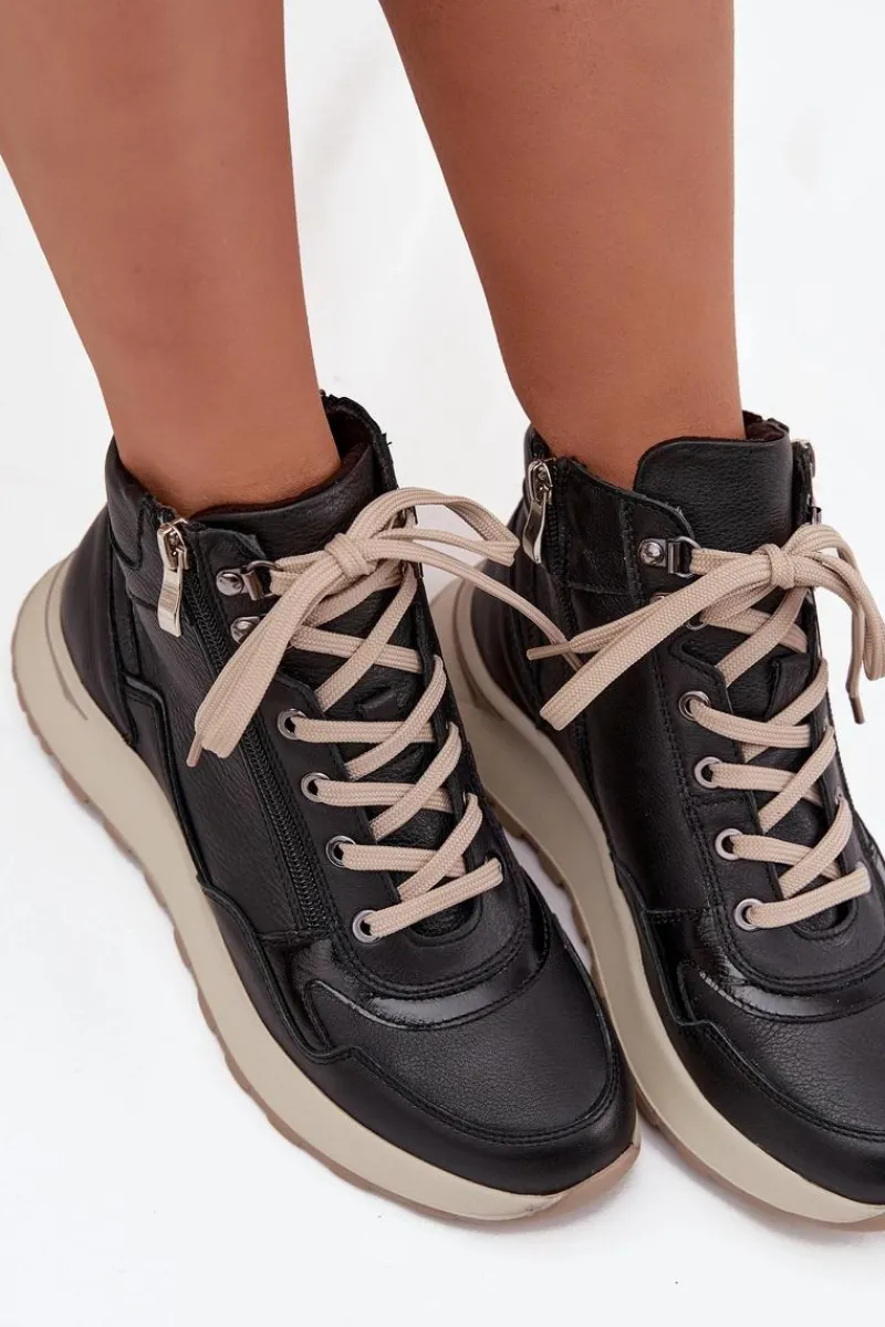 Buty Sportowe Na Platformie|Sneakersy Damskie>Zazoo Botki Sportowe Damskie Na Platformie Z Naturalnej Skóry Z1239 Czarne Czarny