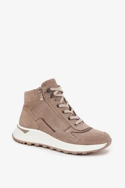 Sale Botki Sportowe Damskie Na Platformie Z Naturalnego Zamszu Z1239 Beżowe Damskie Buty Sportowe Na Platformie|Sneakersy Damskie