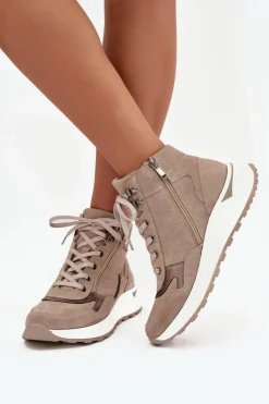 Sale Botki Sportowe Damskie Na Platformie Z Naturalnego Zamszu Z1239 Beżowe Damskie Buty Sportowe Na Platformie|Sneakersy Damskie