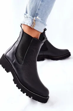 New Botki Sztyblety Czarne Nicole 2672 Damskie Botki Skórzane|Czarne Botki
