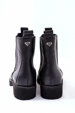 New Botki Sztyblety Czarne Nicole 2672 Damskie Botki Skórzane|Czarne Botki