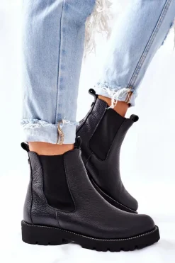 New Botki Sztyblety Czarne Nicole 2672 Damskie Botki Skórzane|Czarne Botki