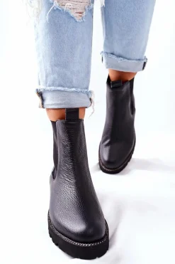 New Botki Sztyblety Czarne Nicole 2672 Damskie Botki Skórzane|Czarne Botki
