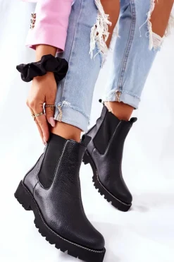 New Botki Sztyblety Czarne Nicole 2672 Damskie Botki Skórzane|Czarne Botki