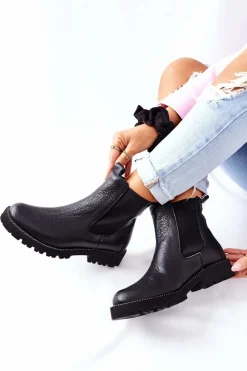 New Botki Sztyblety Czarne Nicole 2672 Damskie Botki Skórzane|Czarne Botki