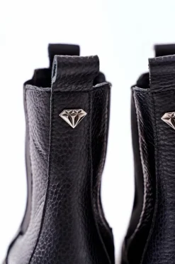 New Botki Sztyblety Czarne Nicole 2672 Damskie Botki Skórzane|Czarne Botki