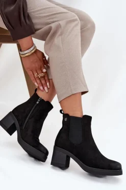 Online Boto Botki Sztyblety Damskie Na Obcasie Ocieplane Czarne Zelia Czarny