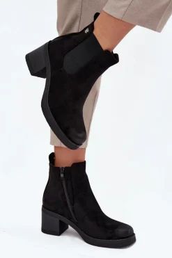 Online Boto Botki Sztyblety Damskie Na Obcasie Ocieplane Czarne Zelia Czarny