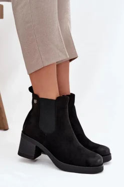Online Boto Botki Sztyblety Damskie Na Obcasie Ocieplane Czarne Zelia Czarny