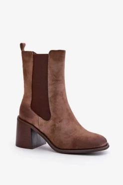 Online Botki Sztyblety Damskie Na Obcasie Słupku Z Eko Zamszu Brązowe Naorita Damskie Botki Na Słupku|Czarne Botki