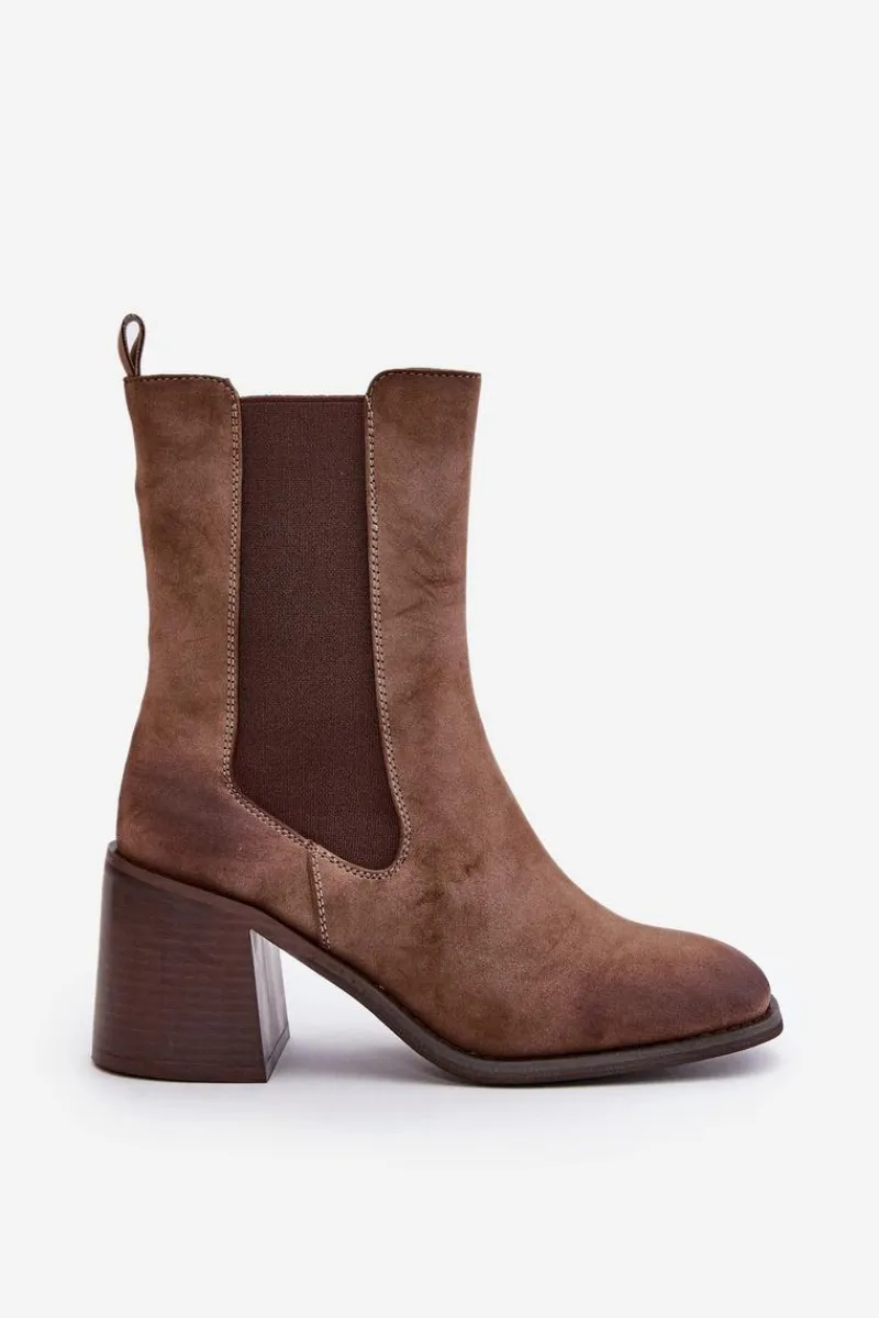 Online Botki Sztyblety Damskie Na Obcasie Słupku Z Eko Zamszu Brązowe Naorita Damskie Botki Na Słupku|Czarne Botki