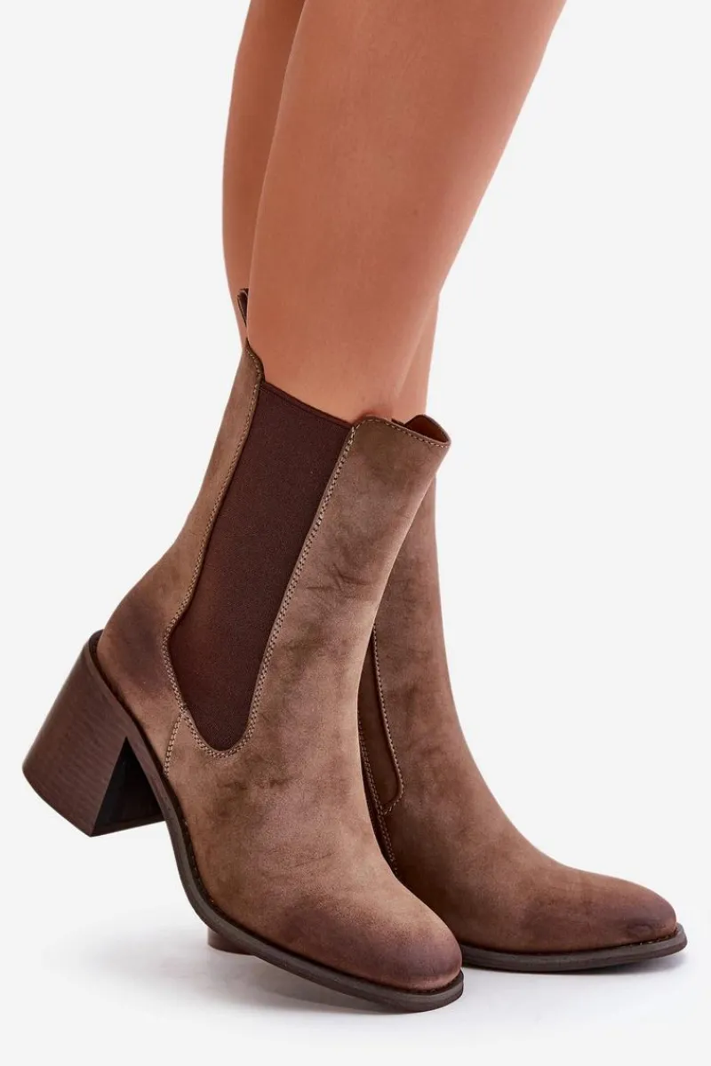 Online Botki Sztyblety Damskie Na Obcasie Słupku Z Eko Zamszu Brązowe Naorita Damskie Botki Na Słupku|Czarne Botki