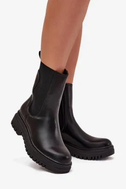 Czarne Botki|Botki Płaskie>Boto Botki Sztyblety Damskie Na Platformie I Płaskim Obcasie Wsuwane Czarne Ravessa