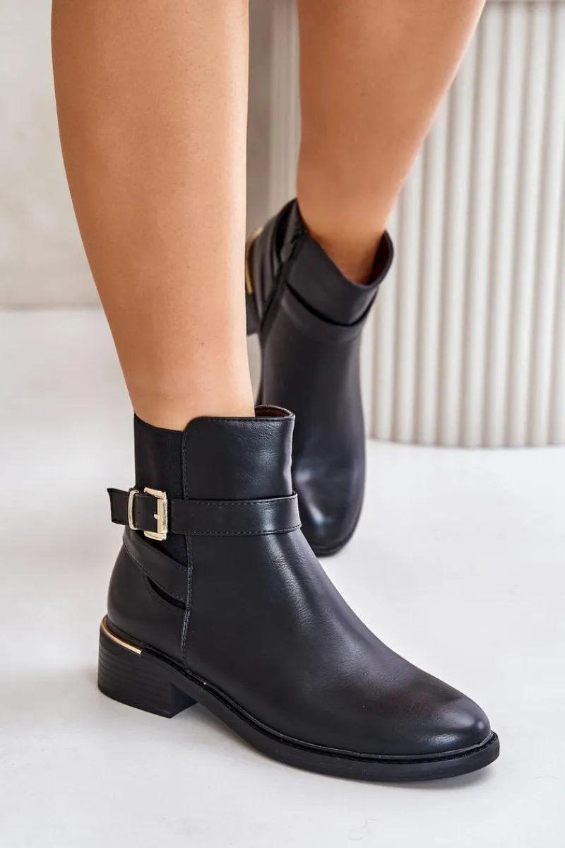 Clearance Botki Sztyblety Damskie Na Niskim Obcasie Ocieplane Czarne Zinlora Damskie Botki Ocieplane|Botki Na Słupku