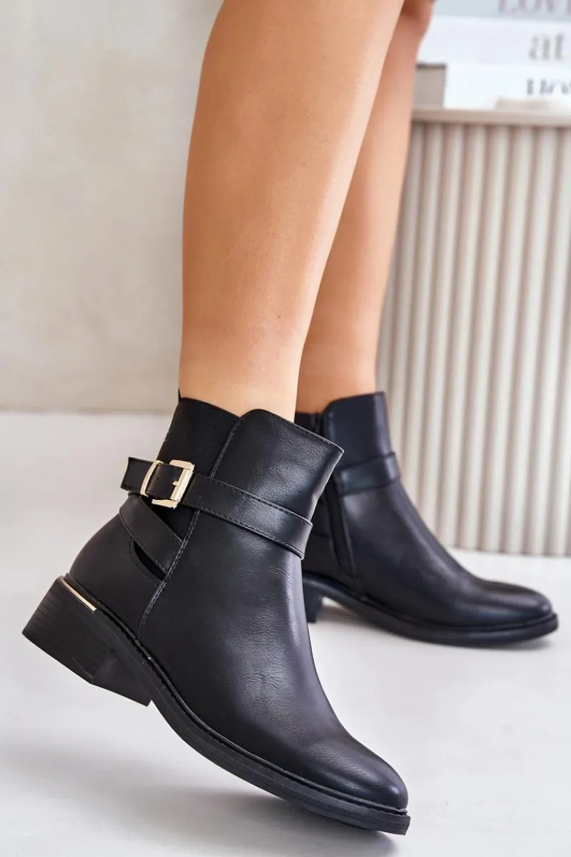 Clearance Botki Sztyblety Damskie Na Niskim Obcasie Ocieplane Czarne Zinlora Damskie Botki Ocieplane|Botki Na Słupku