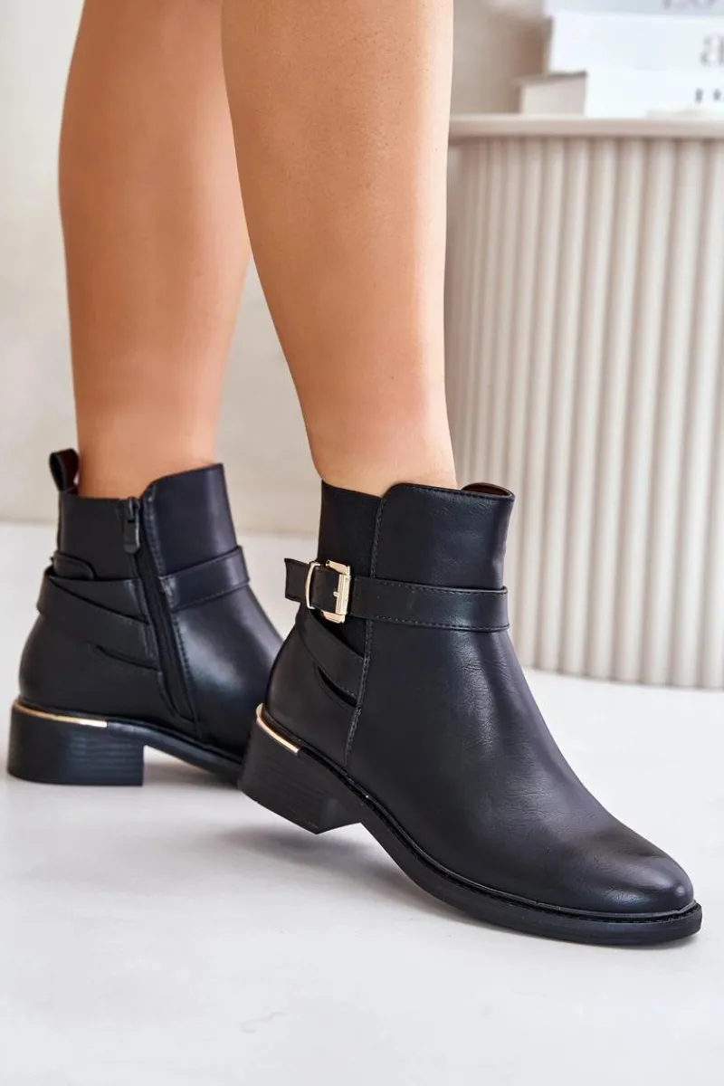 Clearance Botki Sztyblety Damskie Na Niskim Obcasie Ocieplane Czarne Zinlora Damskie Botki Ocieplane|Botki Na Słupku