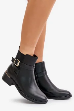 Clearance Botki Sztyblety Damskie Na Niskim Obcasie Ocieplane Czarne Zinlora Damskie Botki Ocieplane|Botki Na Słupku