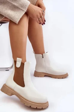 Hot Boto Botki Sztyblety Damskie Na Zamek Białe Ramhel Biały