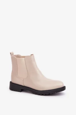 Sale Boto Botki Sztyblety Damskie Na Płaskim Obcasie Beżowe Selanna Beżowy