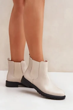 Sale Boto Botki Sztyblety Damskie Na Płaskim Obcasie Beżowe Selanna Beżowy