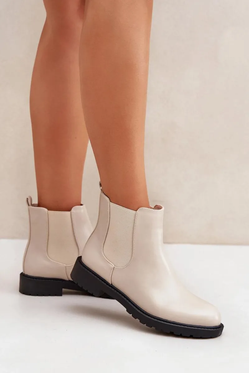 Sale Boto Botki Sztyblety Damskie Na Płaskim Obcasie Beżowe Selanna Beżowy