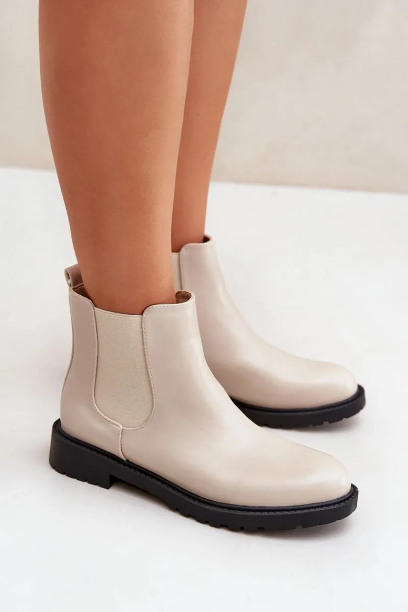 Sale Boto Botki Sztyblety Damskie Na Płaskim Obcasie Beżowe Selanna Beżowy