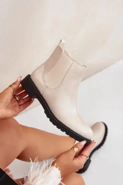 Sale Boto Botki Sztyblety Damskie Na Płaskim Obcasie Beżowe Selanna Beżowy