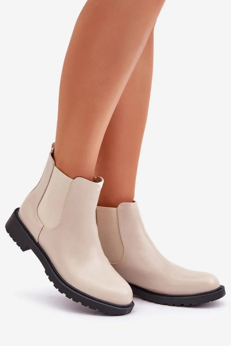 Sale Boto Botki Sztyblety Damskie Na Płaskim Obcasie Beżowe Selanna Beżowy