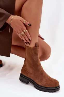 Botki Zimowe Damskie|Brązowe I Beżowe Botki>Boto Botki Sztyblety Damskie Na Zamek Camel Julienne