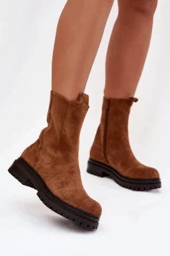 Botki Zimowe Damskie|Brązowe I Beżowe Botki>Boto Botki Sztyblety Damskie Na Zamek Camel Julienne