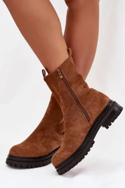 Botki Zimowe Damskie|Brązowe I Beżowe Botki><noscript><img width=