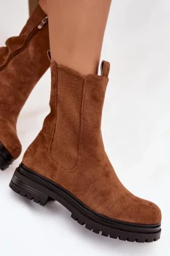 Botki Zimowe Damskie|Brązowe I Beżowe Botki><noscript><img width=