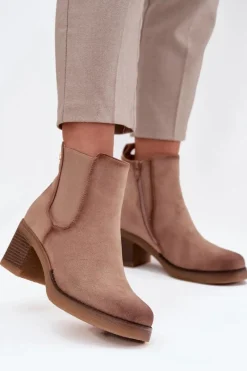 Botki Ocieplane|Botki Na Obcasie>Boto Botki Sztyblety Damskie Na Obcasie Ocieplane Beżowe Zelia Beżowy