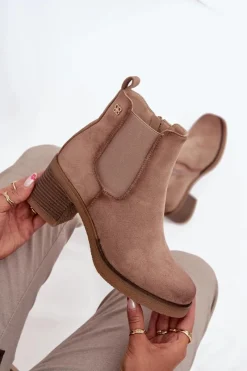 Botki Ocieplane|Botki Na Obcasie></noscript>Boto Botki Sztyblety Damskie Na Obcasie Ocieplane Beżowe Zelia Beżowy