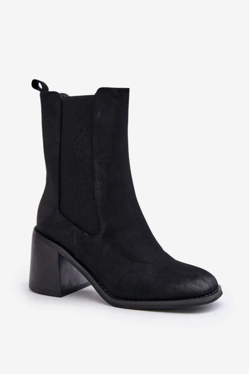 Botki Na Słupku|Czarne Botki>Boto Botki Sztyblety Damskie Na Obcasie Słupku Z Eko Zamszu Czarne Naorita