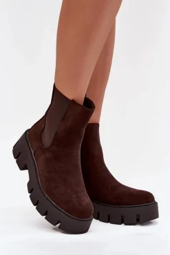 Hot Botki Sztyblety Damskie Ocieplane Na Zamek Eko Zamszowe Czekoladowe Fivienne Damskie Botki Ocieplane|Botki Płaskie