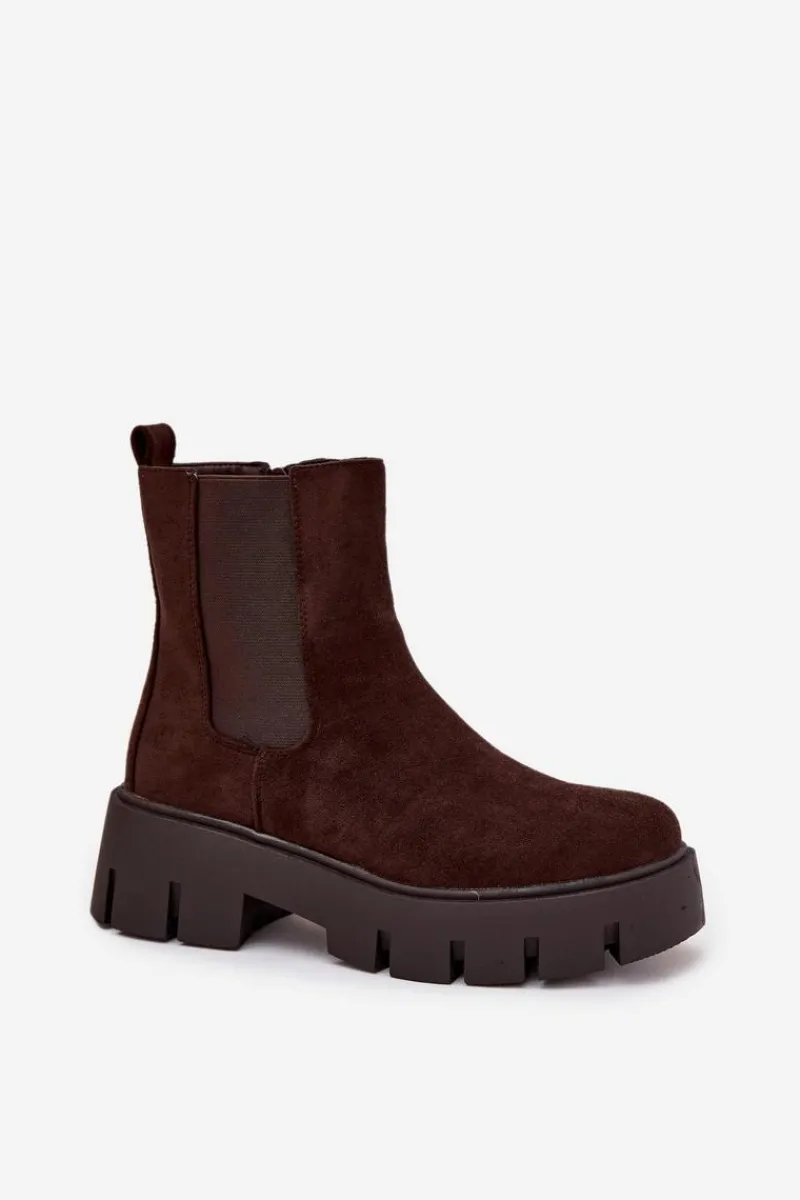 Hot Botki Sztyblety Damskie Ocieplane Na Zamek Eko Zamszowe Czekoladowe Fivienne Damskie Botki Ocieplane|Botki Płaskie